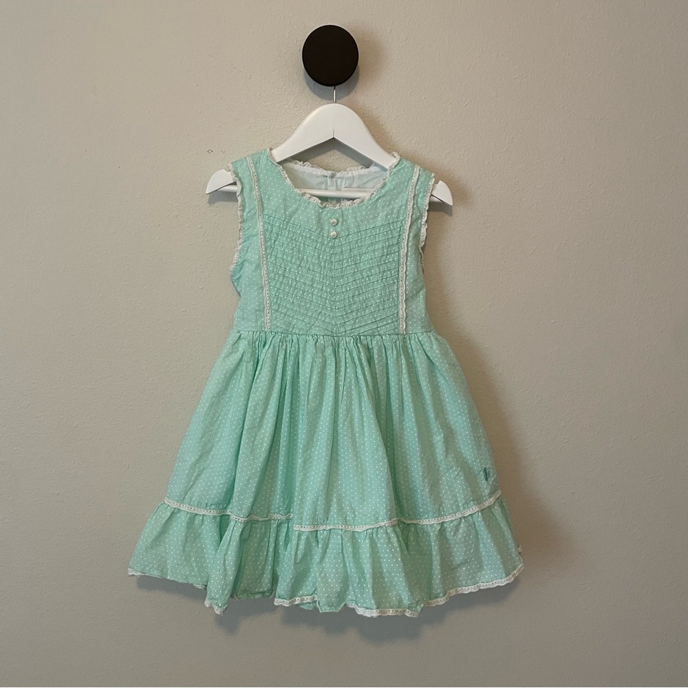 Well Dressed Wolf Mint Polka Dot Tie Back Dress Girls Size 5